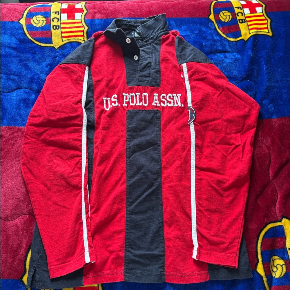 U.S. Polo Assn. Red and Black Rugby-Style Shirt Jacket